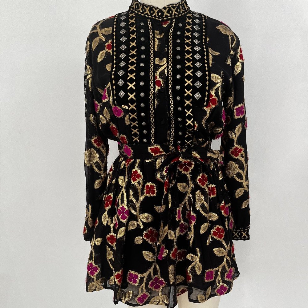 Dodo Bar Or Loren Black and Gold Brocade mini dress